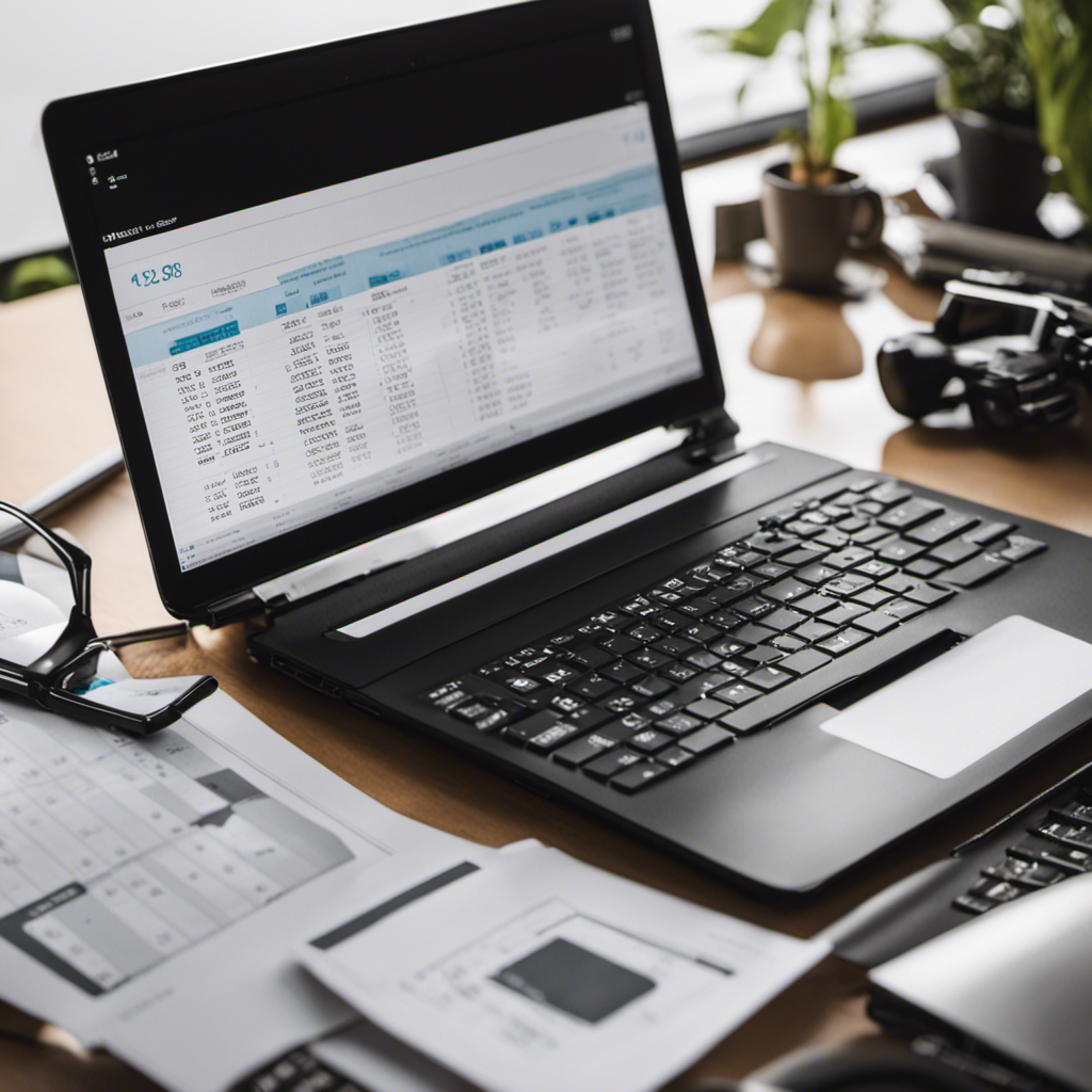 An image showcasing a modern workspace with a laptop, calculator, and neatly organized financial documents