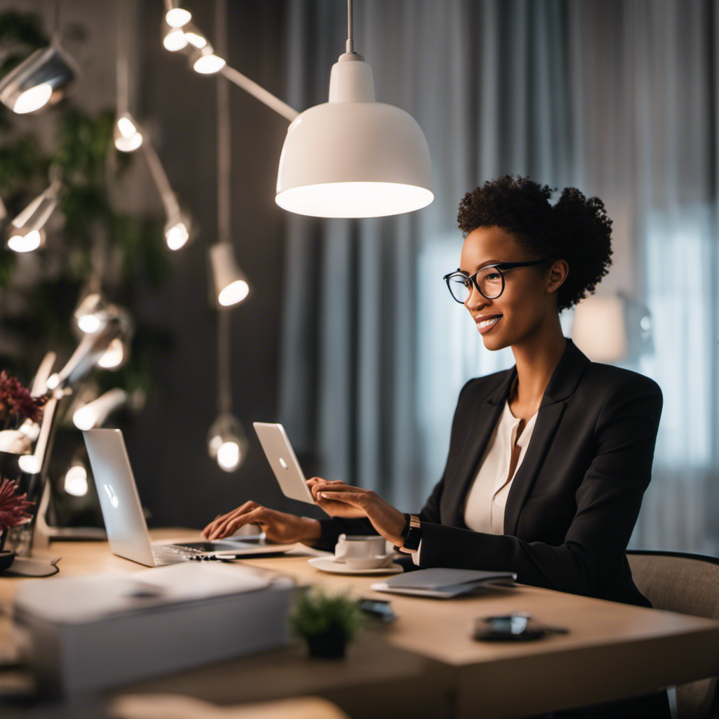 An image showcasing a virtual assistant working from a laptop in a modern home office, multitasking by managing emails, scheduling appointments, and coordinating projects, highlighting the versatility and efficiency of the job