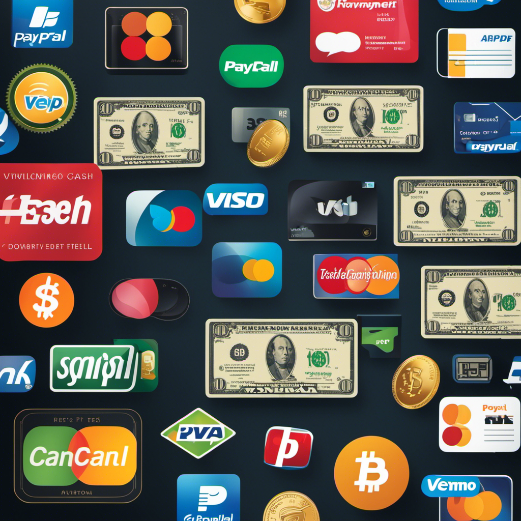 An image showcasing various virtual payment methods, like PayPal, Venmo, and Cash App, alongside icons representing different fees, such as transaction fees, processing fees, and withdrawal fees