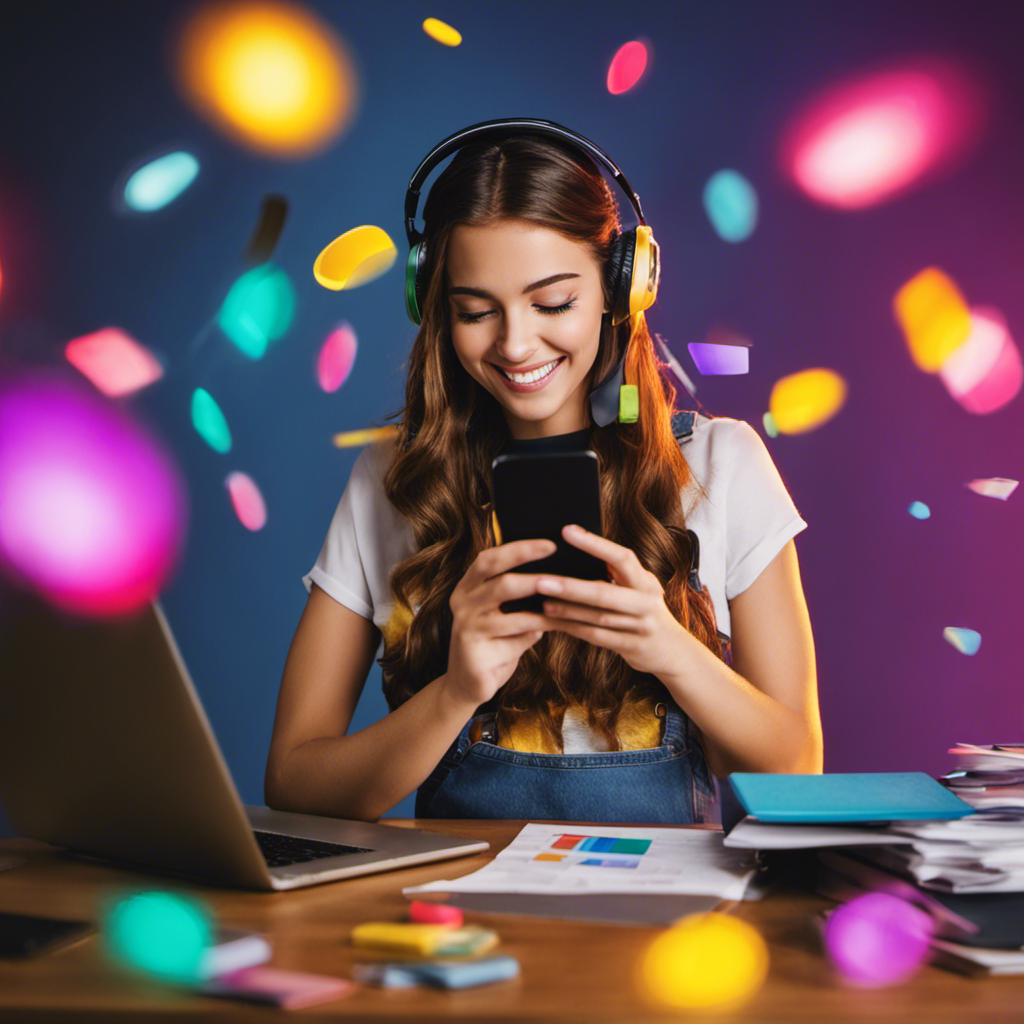 An image featuring a cheerful teenage girl sitting at her desk, absorbed in taking online surveys on PrizeRebel