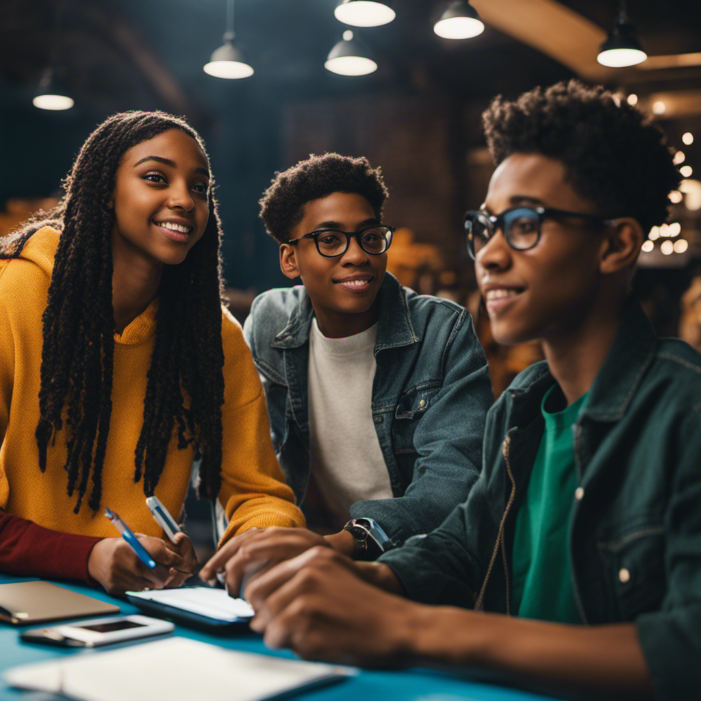 An image showcasing a diverse group of engaged teenagers, eagerly participating in the American Consumer Opinion Poll