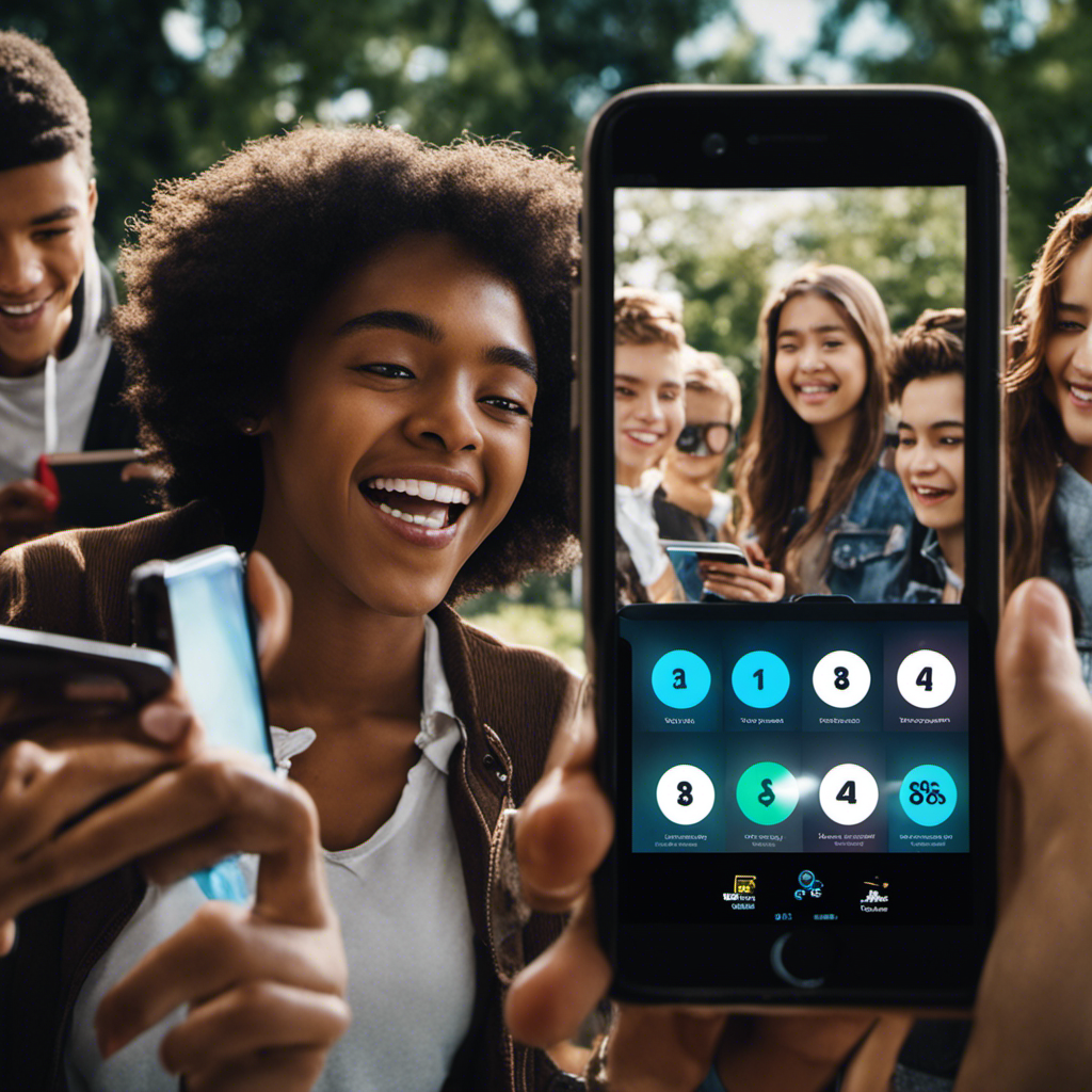 An image showcasing a diverse group of teenagers engrossed in taking surveys on their smartphones, with LifePoints logo subtly displayed