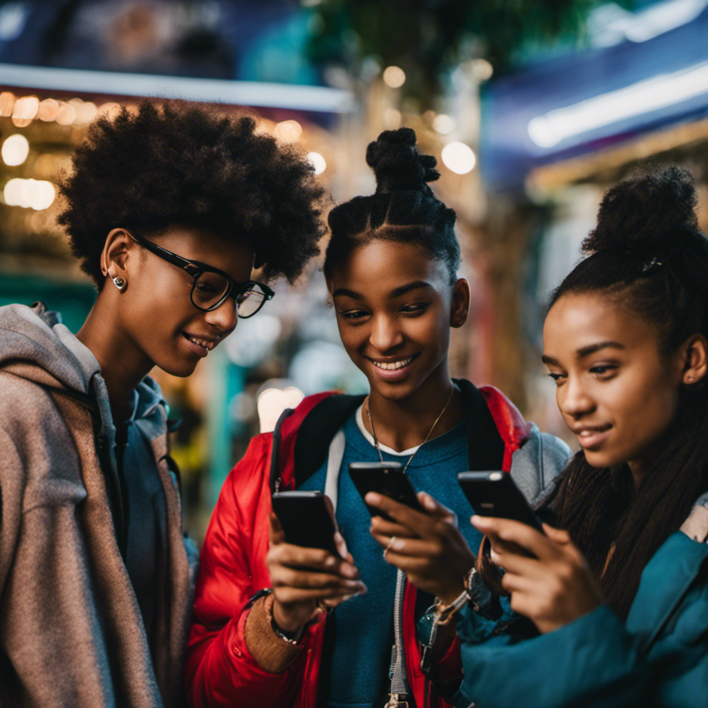 Nt image capturing the essence of teenage entrepreneurship: a diverse group of focused teens engaging with their smartphones, earning money effortlessly through PaidViewpoint surveys