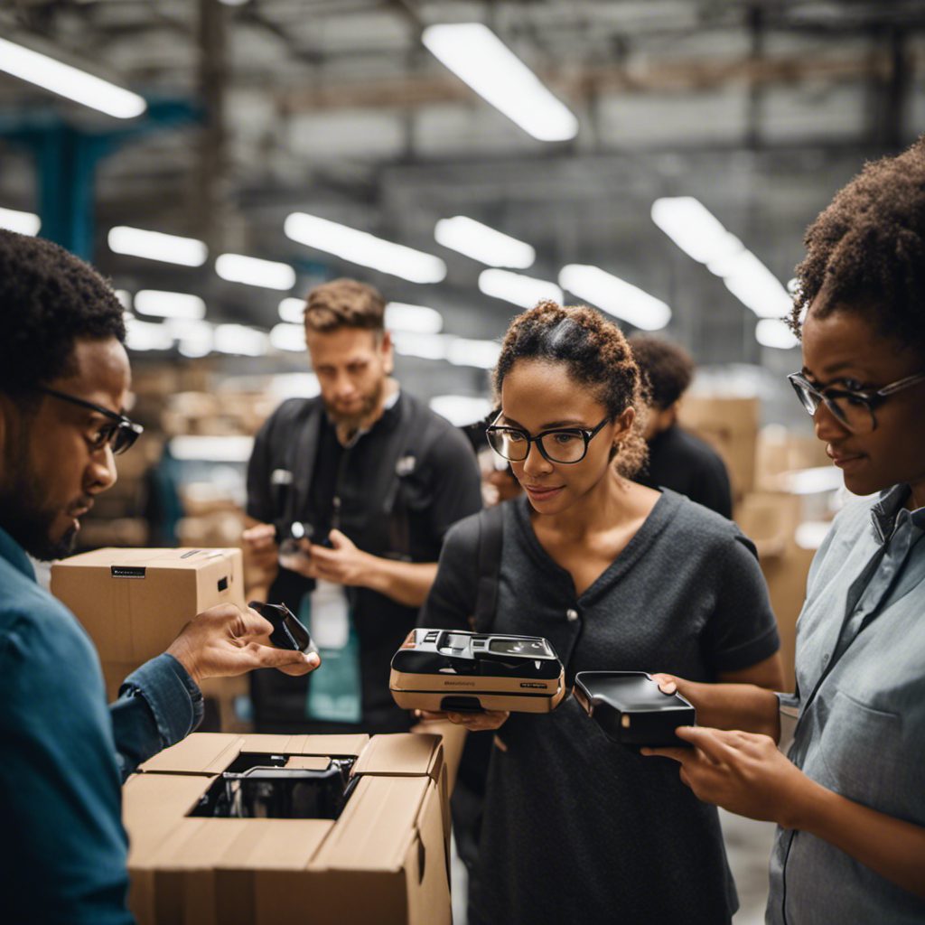 An image showcasing a diverse group of Amazon product testers passionately examining and testing a wide range of products, expressing satisfaction and providing valuable feedback to Amazon through their genuine expressions and body language