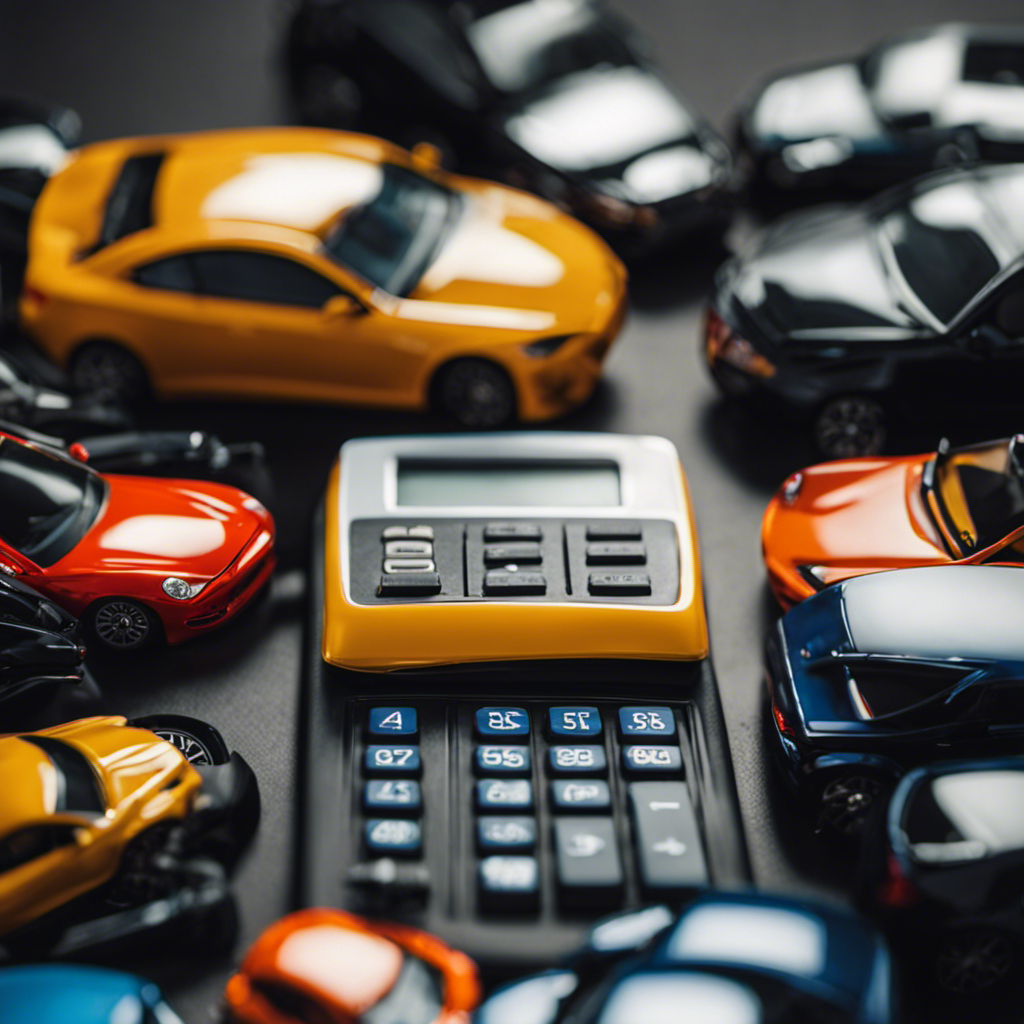 An image featuring a calculator surrounded by a variety of cars, symbolizing the process of determining affordability and setting a budget
