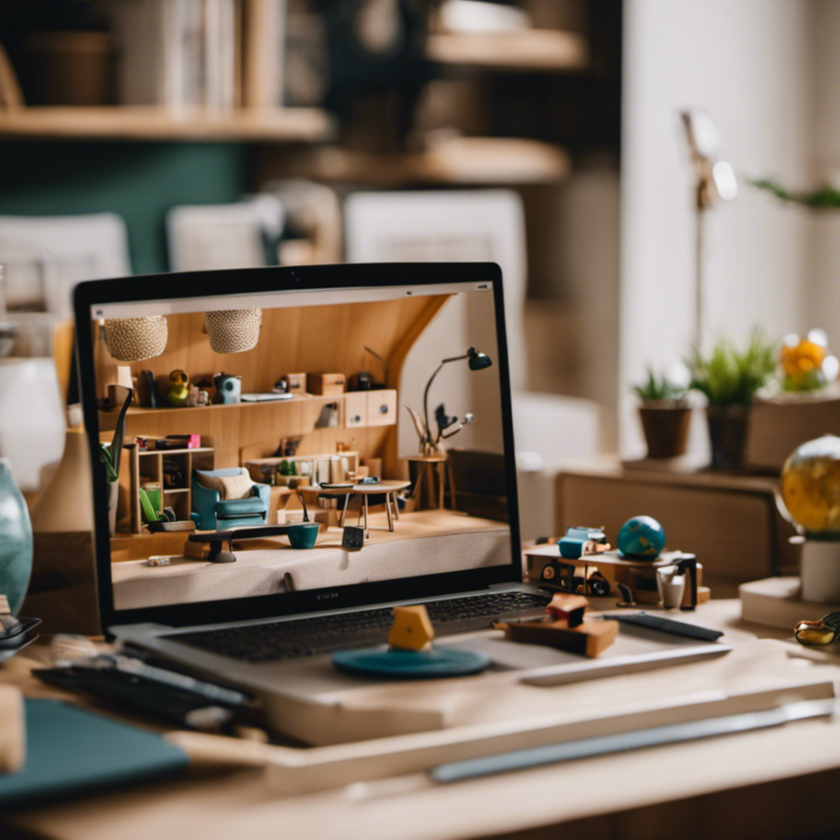 An image showcasing a serene home office with a laptop, surrounded by toys and a play area, where a contented mom effortlessly balances work and play, encapsulating the concept of flexible stay-at-home jobs for mothers