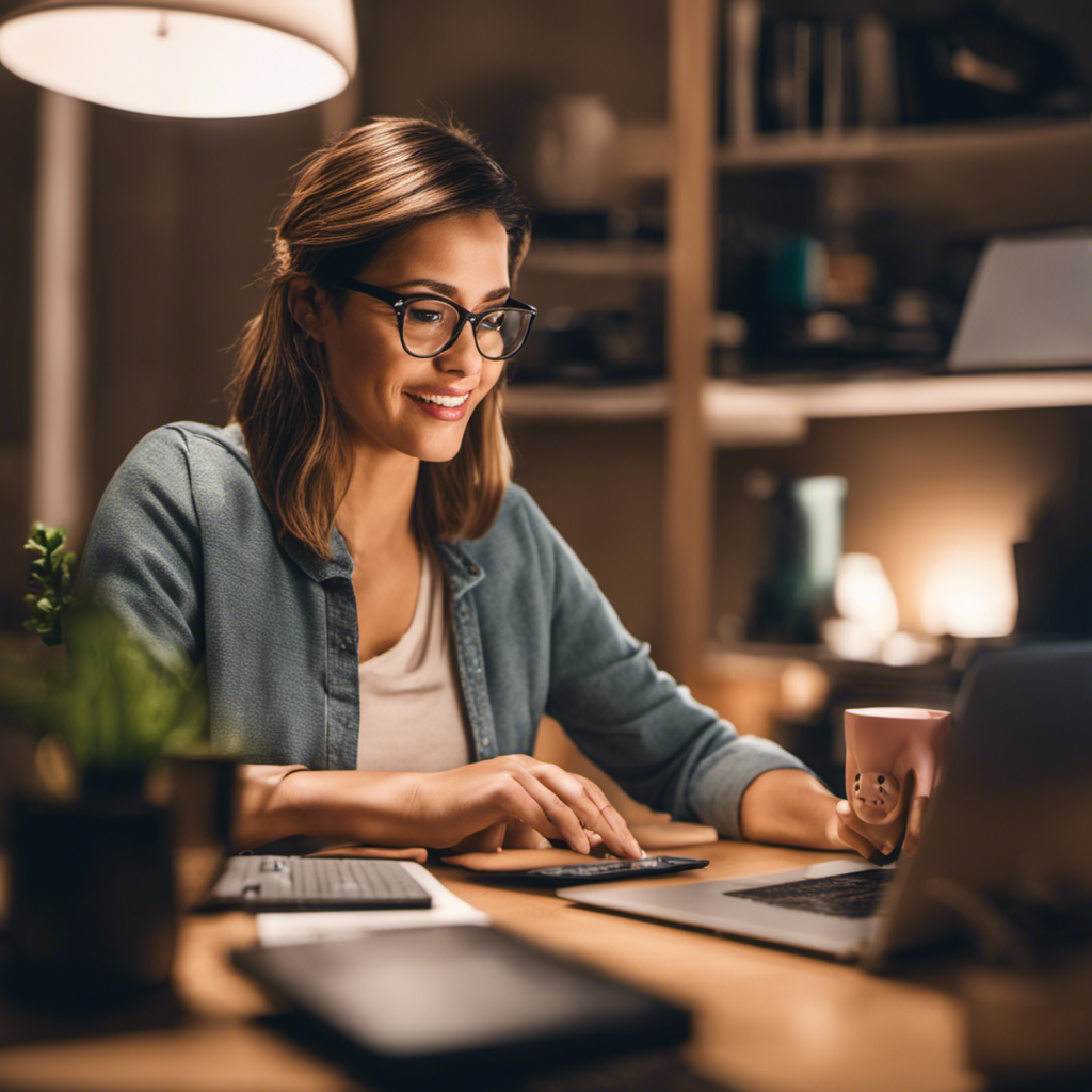 An image capturing a mother working from home, surrounded by a cozy and organized home office