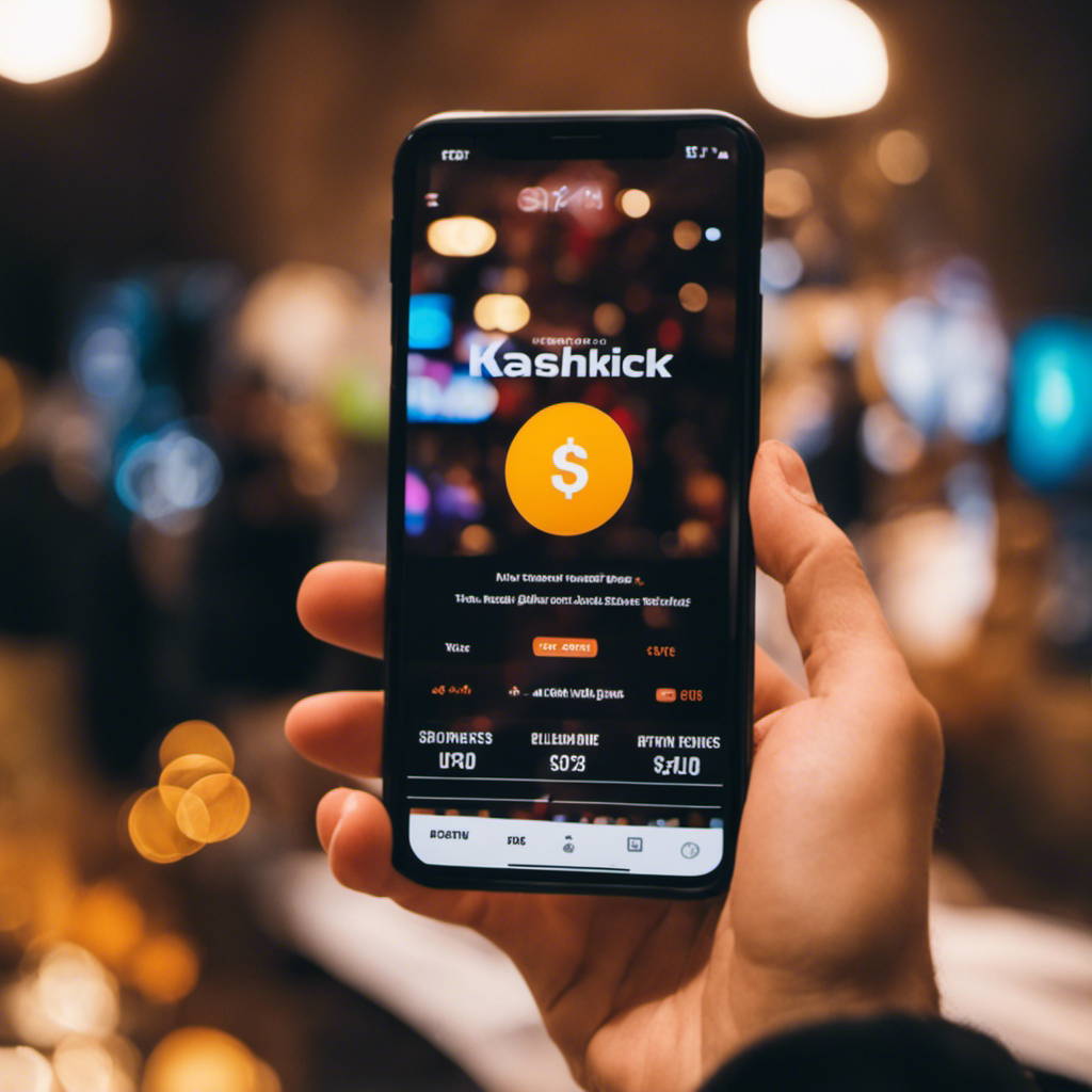 An image that showcases a smartphone displaying the KashKick app, with a user's profile showing a balance of $100