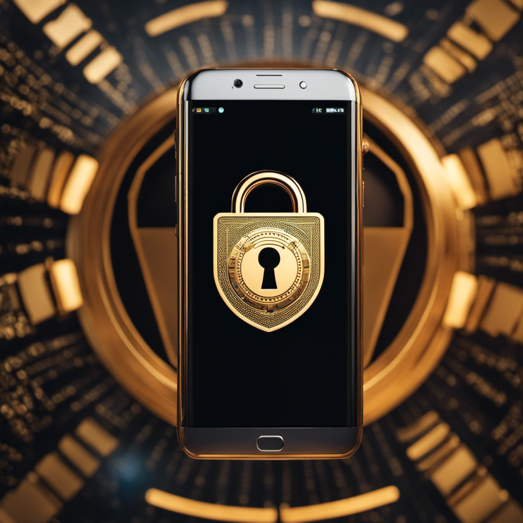 An image showcasing a smartphone with a lock symbol hovering above it, surrounded by a shield with layers of encryption, emphasizing KashKick's commitment to safeguarding user information