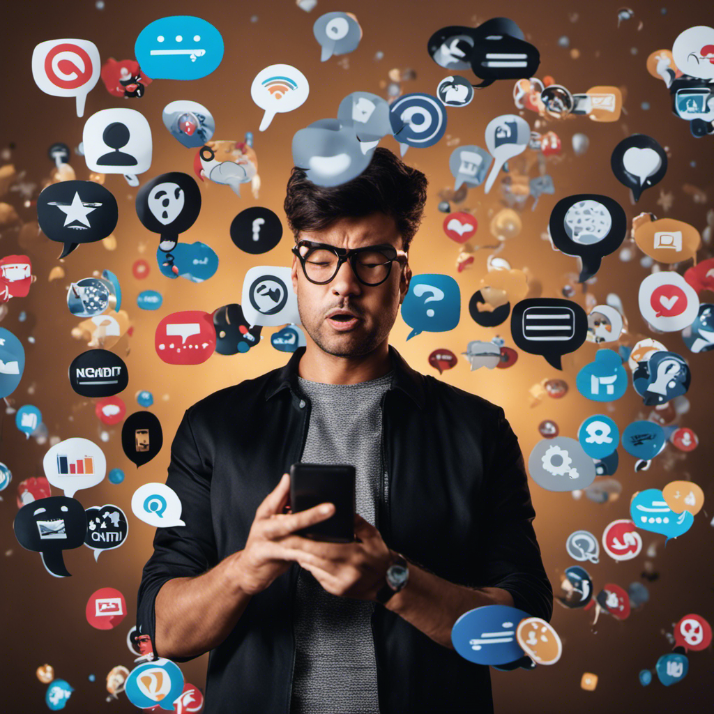 An image showcasing a perplexed person holding their phone, surrounded by thought bubbles filled with negative symbols and thumbs down icons, representing potential complaints and negative reviews about KashKick