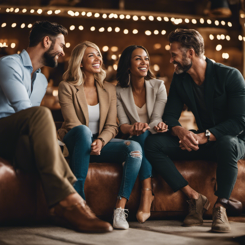 An image showcasing a diverse group of satisfied customers, both male and female, expressing contentment and trust while engaging with a male foot model