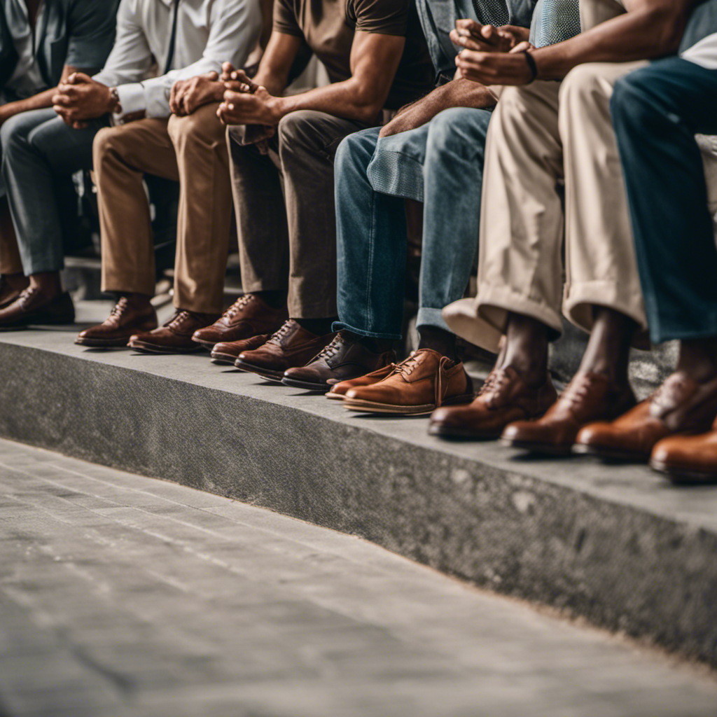 An image showcasing a diverse group of men with well-groomed feet, confidently displaying their feet pics on a reputable platform