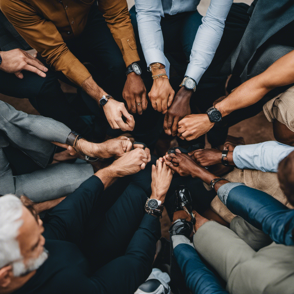 An image of a diverse group of men confidently showcasing their feet on various online platforms