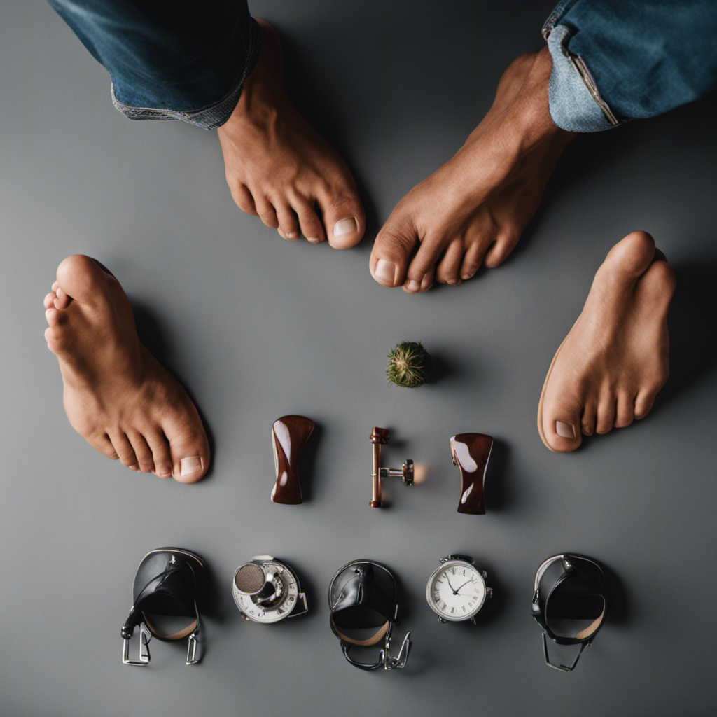 An image depicting an assortment of high-quality, creatively posed male feet photographs tastefully arranged on a sleek, modern backdrop, showcasing the variety and appeal of male feet for an effective marketing strategy