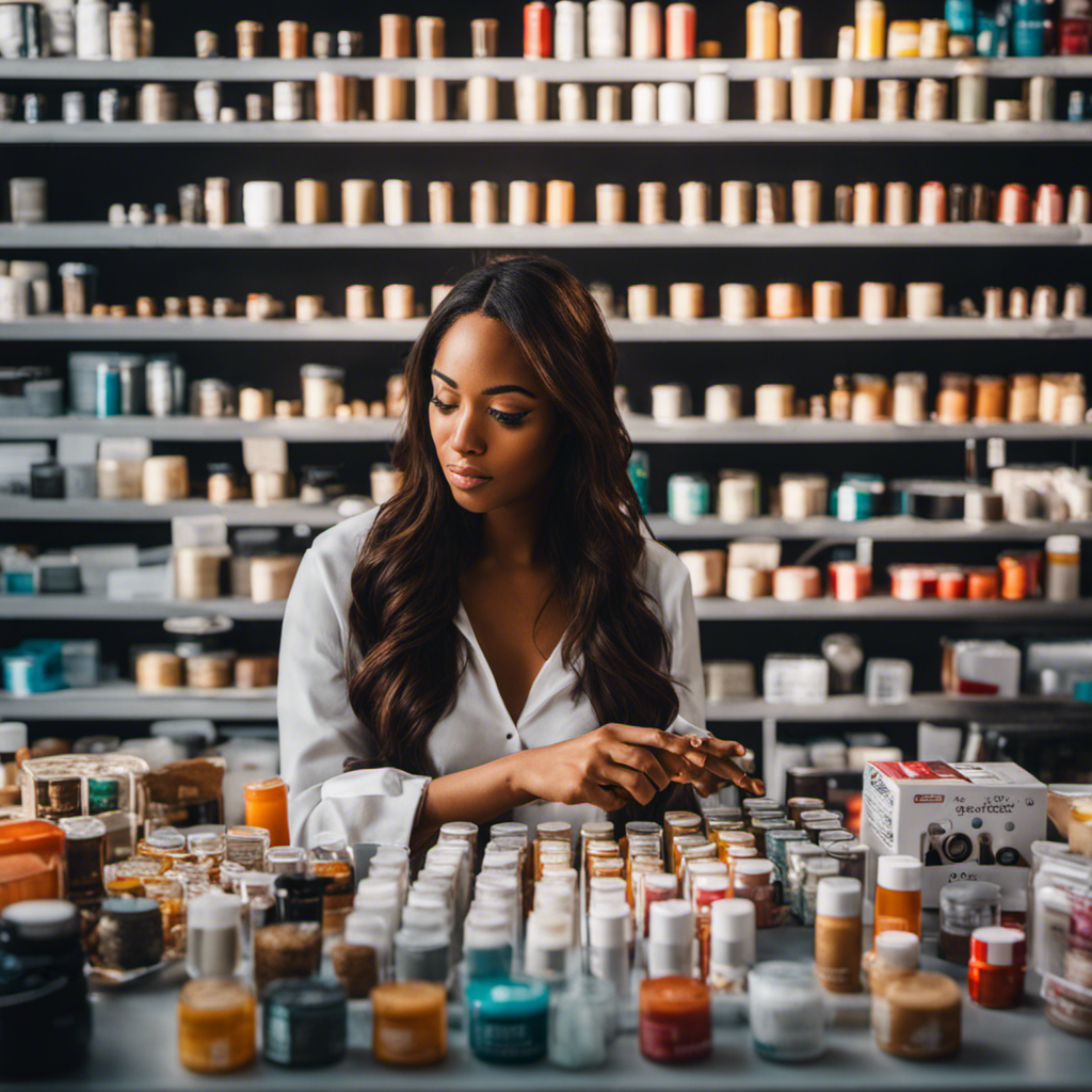 An image showcasing a female product tester surrounded by a mountain of free samples from SampleSource
