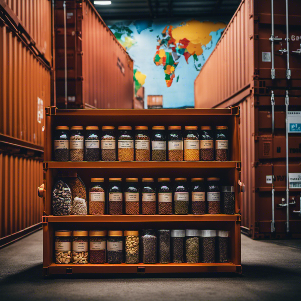 An image showcasing a diverse range of products, neatly arranged in a shipping container, ready for export