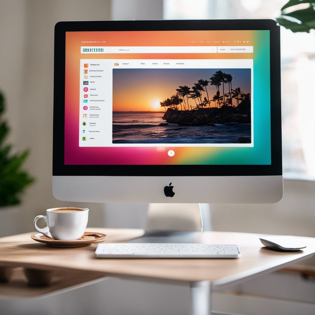 An image showcasing a sleek laptop displaying a vibrant blogging website, with a creative workspace featuring a cozy desk, inspirational wall decor, and a cup of coffee, symbolizing the profitability of starting a blogging business with $10K