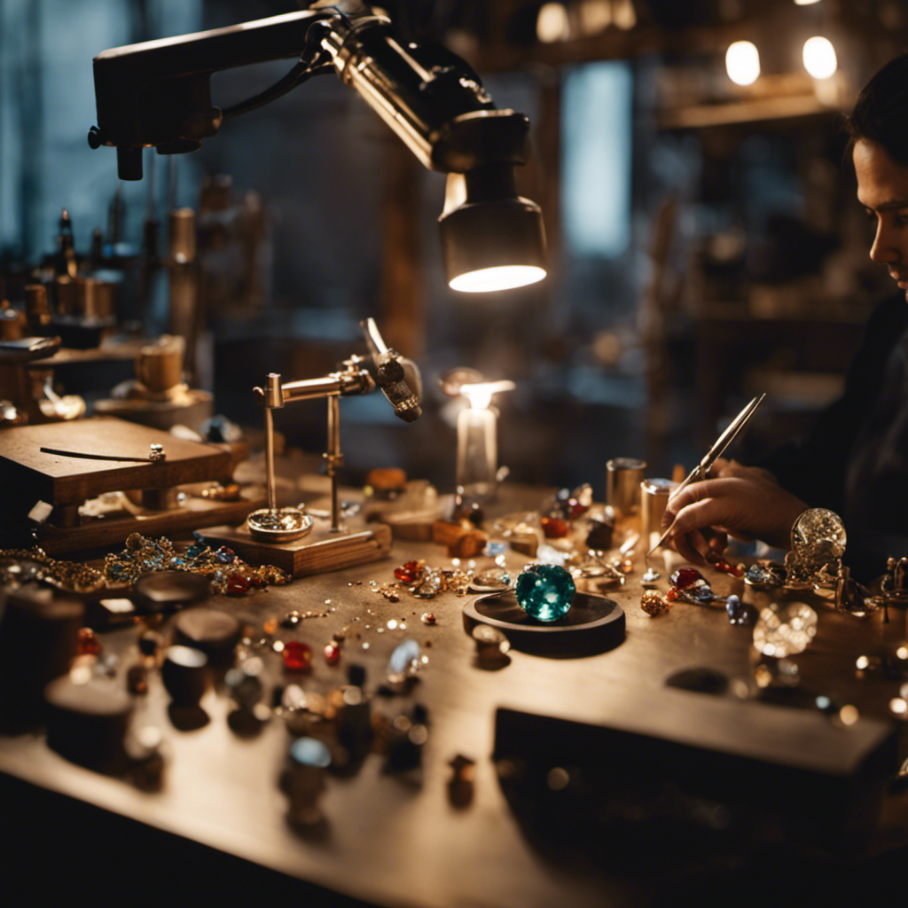 An image showcasing a well-lit workshop with a jeweler diligently crafting intricate pieces