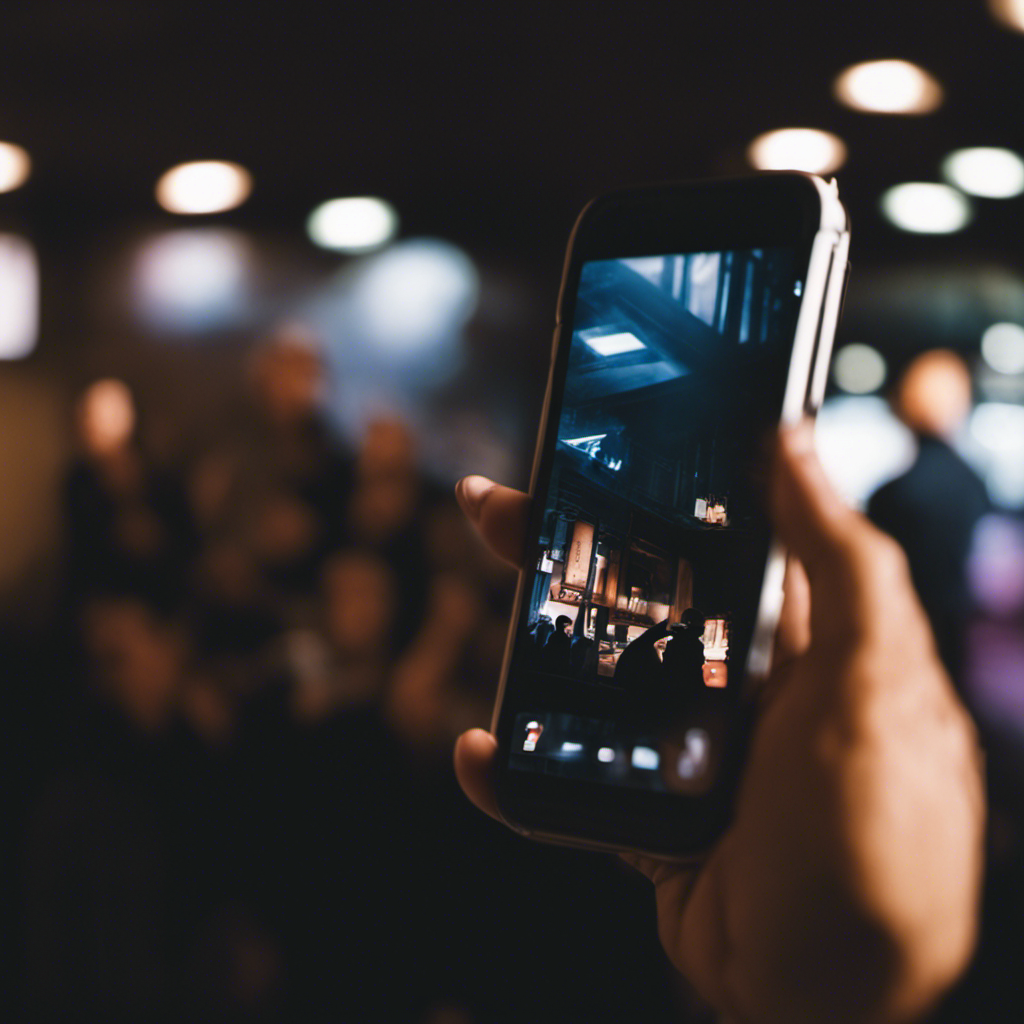 An image portraying a terrified person holding a smartphone, while shadowy figures lurk in the background, representing the potential risks of identity theft and blackmail when selling feet pics