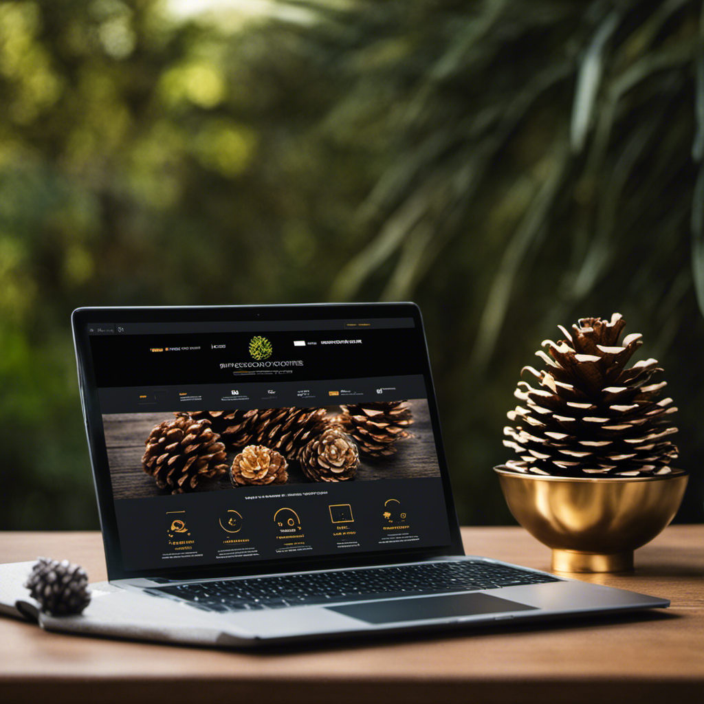 An image showcasing a laptop with a sleek design, displaying the Pinecone Research website on its screen
