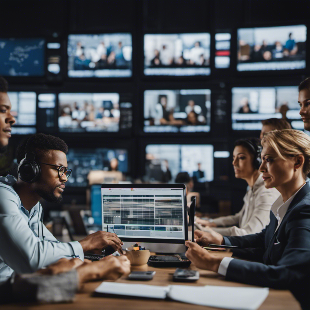 An image showcasing a diverse group of individuals engaged in taking paid surveys, each person focused and engrossed in their task