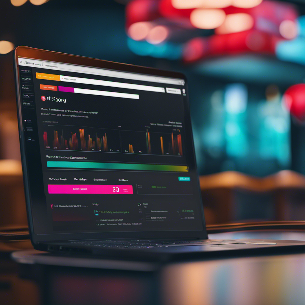 An image showcasing a laptop screen displaying a sleek, modern survey platform interface with a vibrant color scheme, intuitive navigation, and enticing rewards section highlighting premium paid survey opportunities