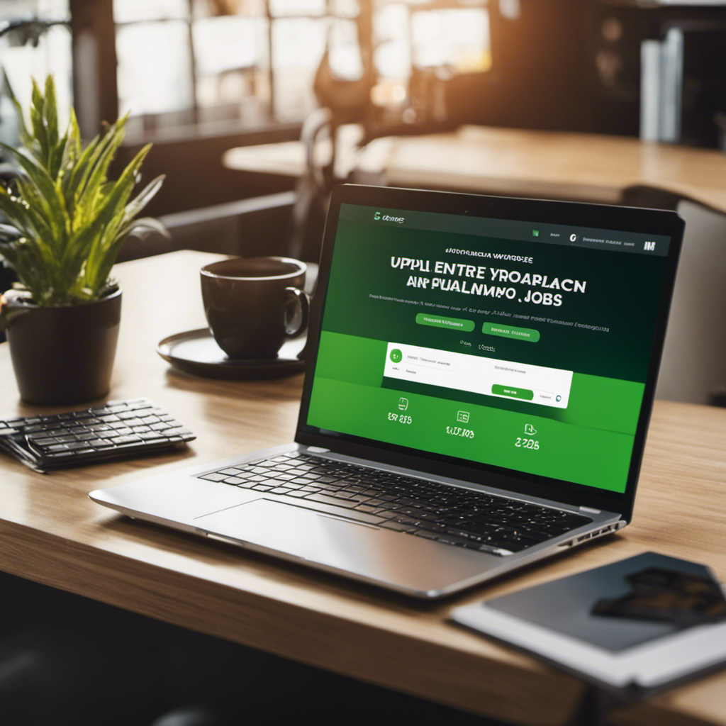 An image showcasing a virtual workspace with a sleek laptop displaying popular websites like Upwork, Freelancer, and FlexJobs