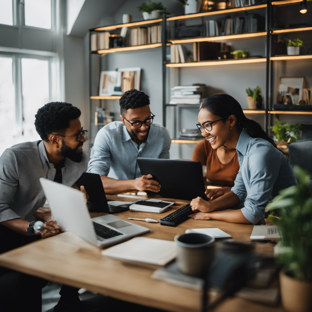 An image showcasing a diverse group of people working from home, engaged in various microwork tasks like data entry, transcription, and image tagging