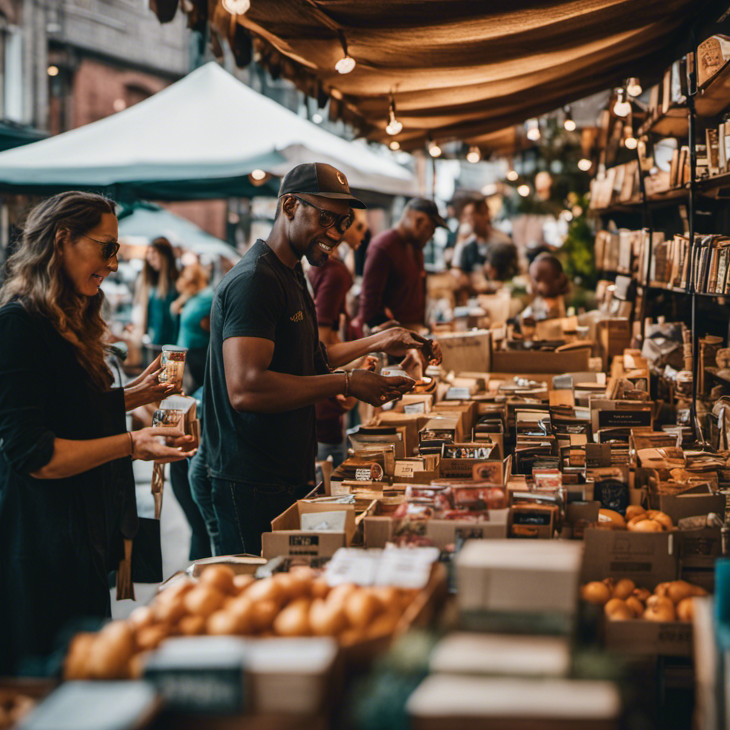 An image depicting a diverse group of individuals engaging in mindful activities like supporting local businesses, exploring independent bookstores, and enjoying outdoor markets, symbolizing why they are not participating in Amazon Prime Day