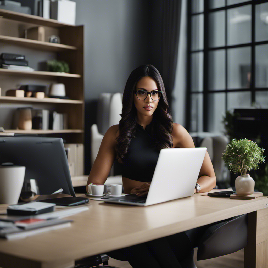 An image showcasing a professional executive assistant in a modern home office setup