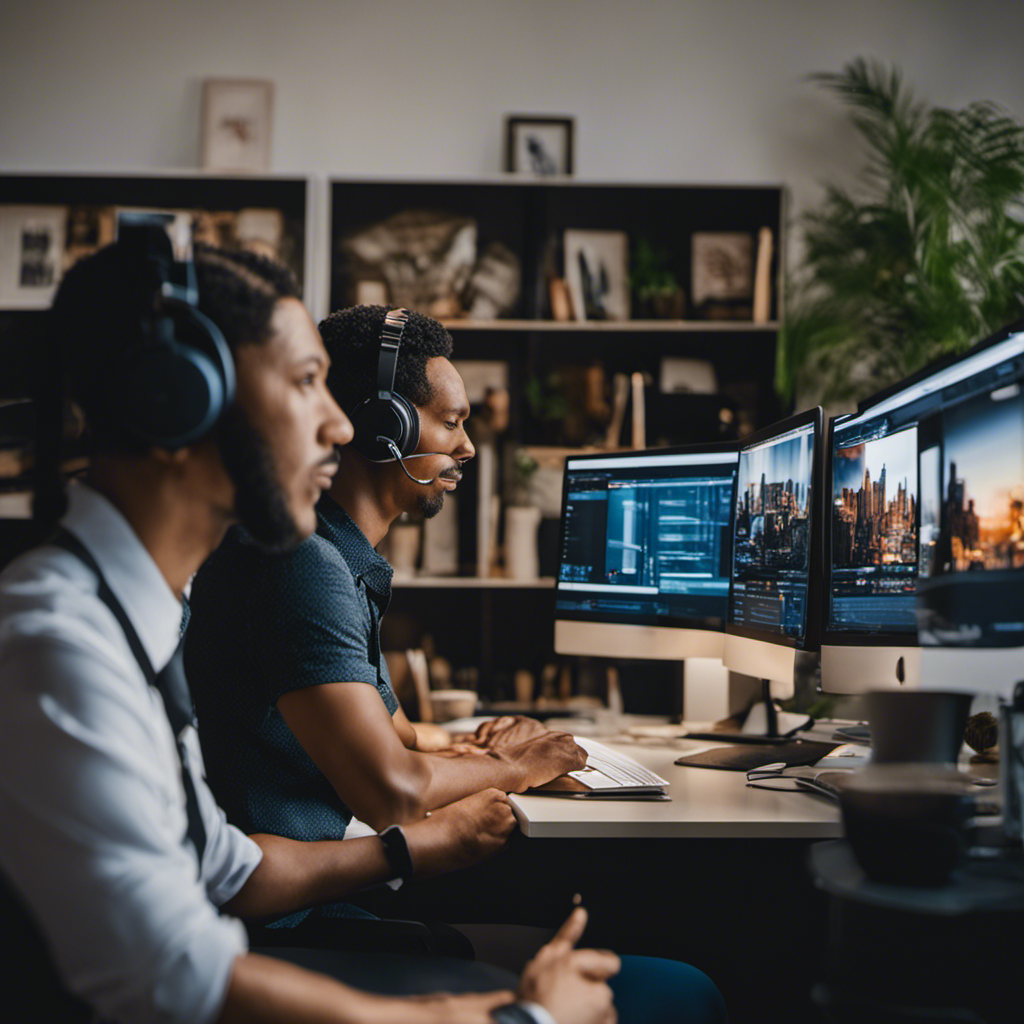 An image showcasing a diverse group of professionals working from home, seated at their desks with dedicated tax support positions
