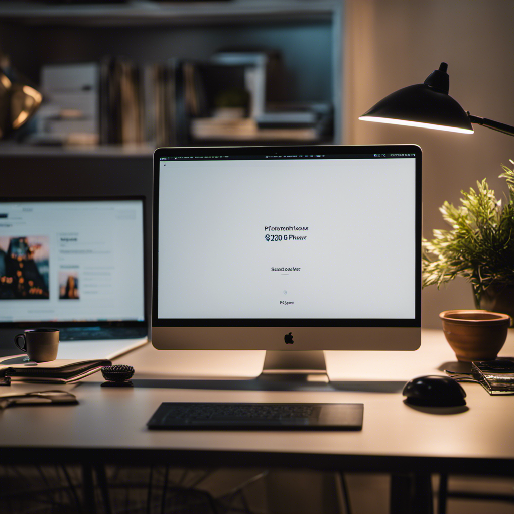 An image showcasing a cozy home office setup with a sleek laptop, a professional looking individual diligently working, and a prominently displayed digital clock showing $20 per hour with an upward arrow indicating higher pay