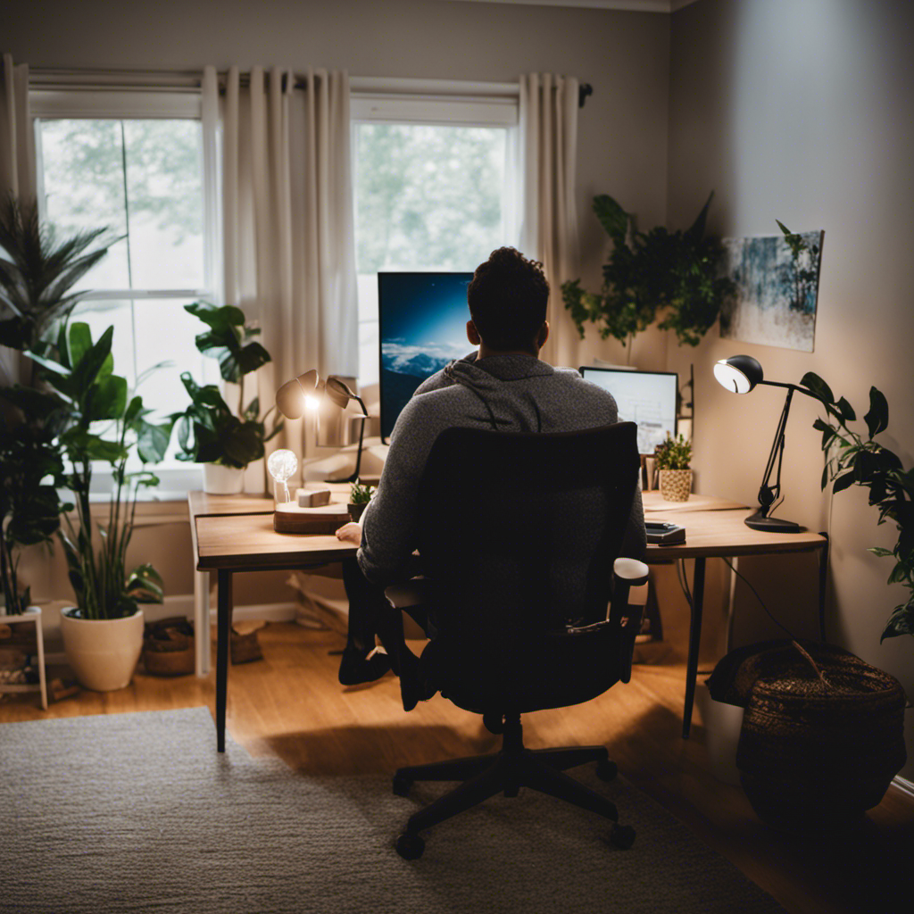 An image showcasing a cozy home office setup with a professional tutor teaching a student online