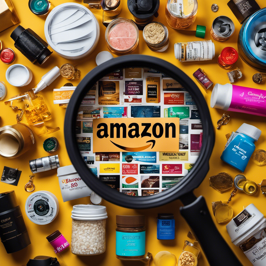 An image showcasing a vibrant collage of Amazon products, with a magnifying glass highlighting discounted prices