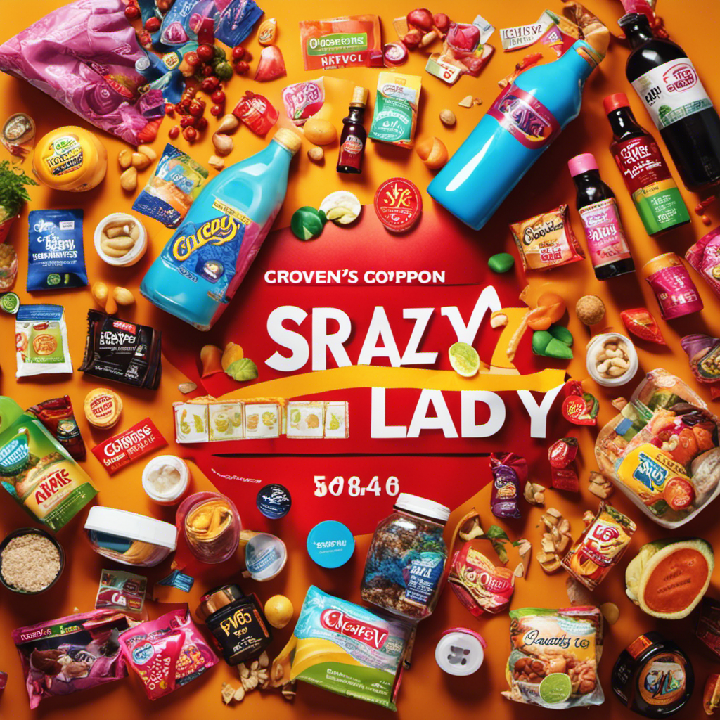 An image featuring a vibrant collage of discounted products, cleverly arranged to showcase Krazy Coupon Lady's logo in the center