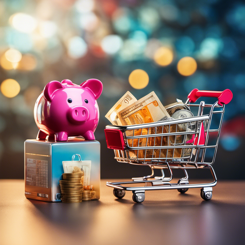 A vibrant image showcasing a virtual shopping cart brimming with products from various popular retailers