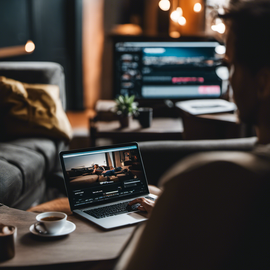 An image showcasing a person relaxed on a couch, laptop on their lap, engrossed in watching videos for cash, while a smartphone next to them displays an online survey, symbolizing the best side hustles