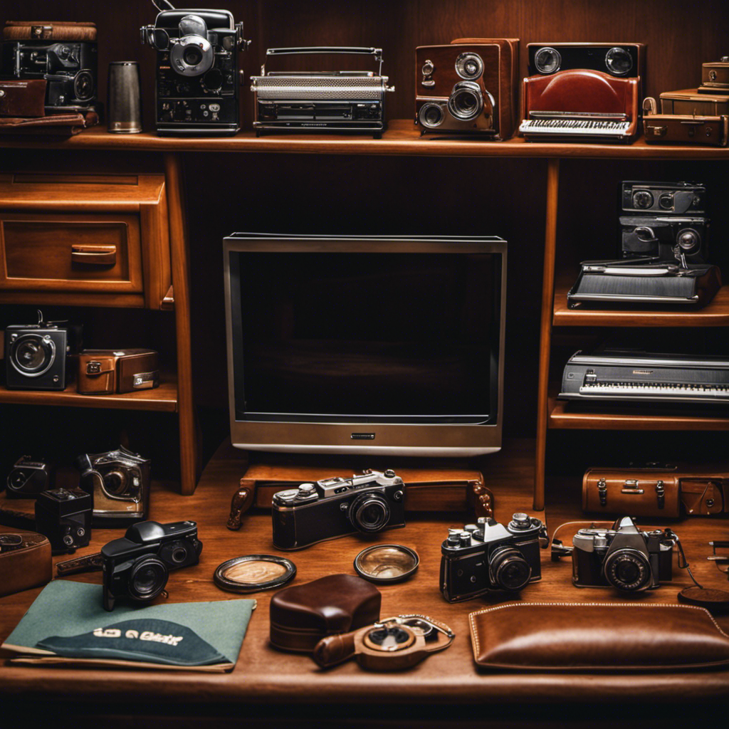 An image showcasing a diverse collection of flipped items, such as vintage furniture, designer clothing, electronics, and collectibles, neatly arranged on a wooden table